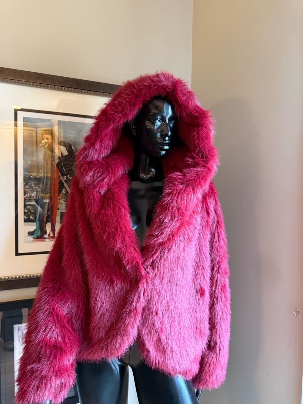 Luxurious Women's Faux Fur Jacket in Deep Raspberry